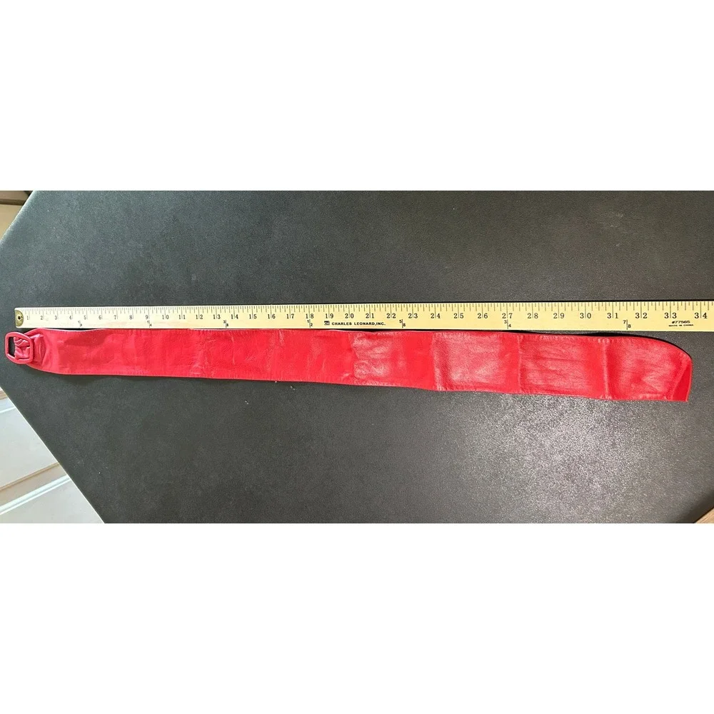 VTG St Michael Leather Belt Women 25-26 XS Red Wide Cinch Waist Sash UK Chic 90s